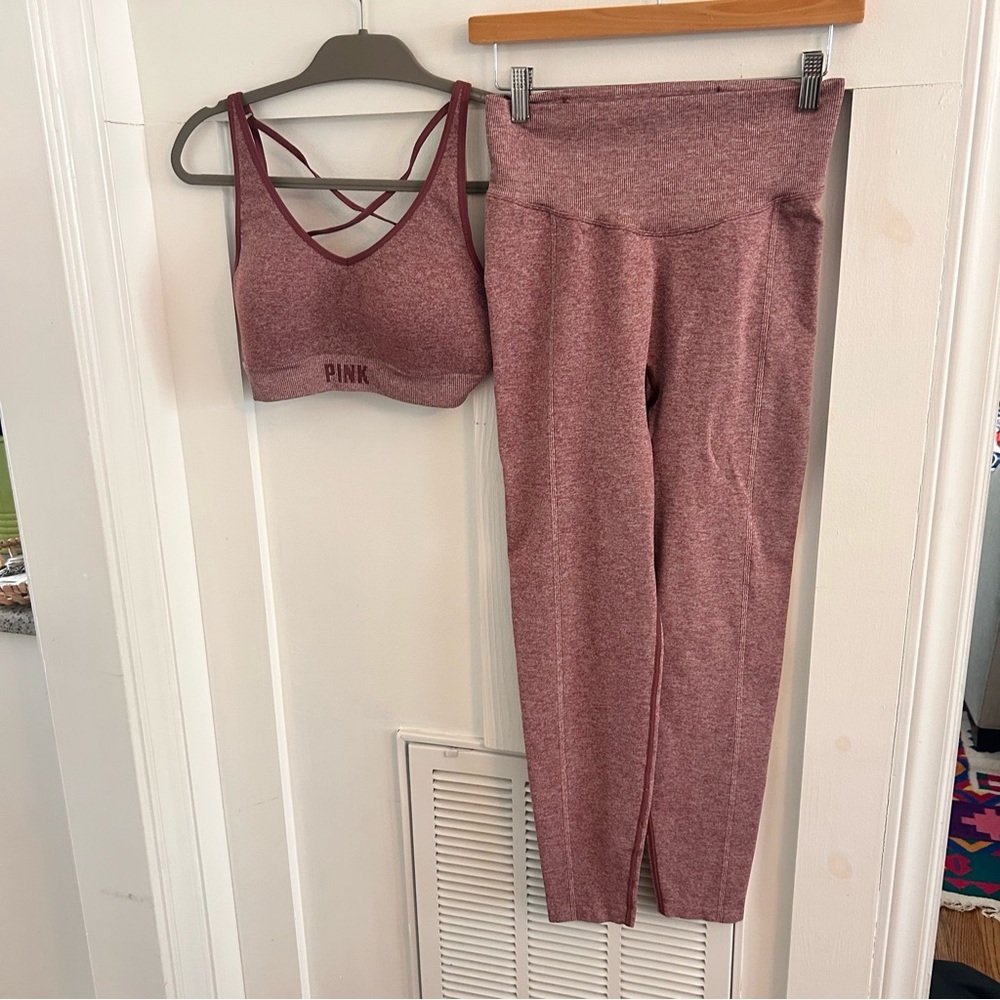 Pink Victorias Secret Sports Bra and Leggings Set seamless contour ribbed